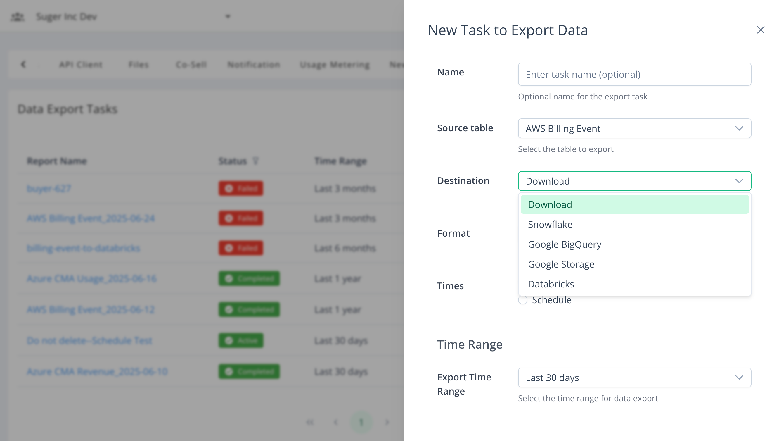 https://doc.suger.io/get-started/table-export